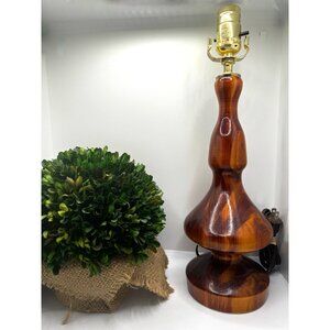 Vintage MCM Handcrafted Wood Lamp Base With Brass Socket 16" H x 5" W